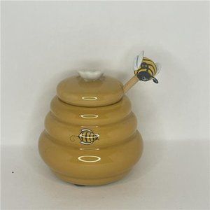 Honey Miel Beehive Honey Pot with Dipper Spoon Ceramic